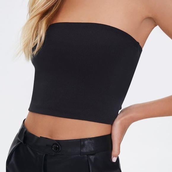 Tops - Forever 21 Stretch Ribbed Cropped Tube Top Black S